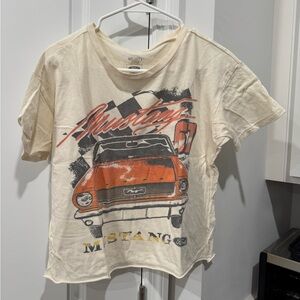 Hollister Cream and Orange Mustang Tee